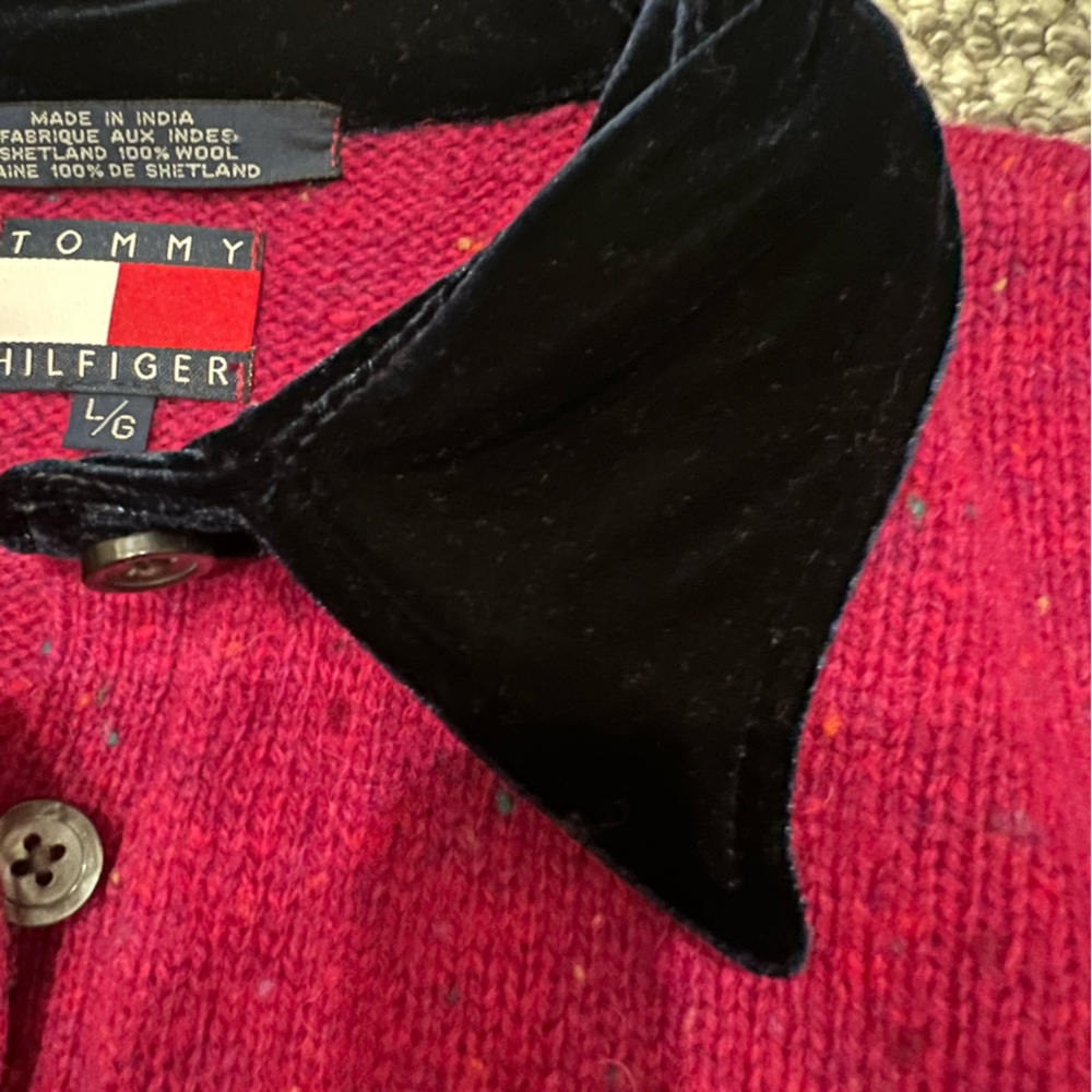 Tommy Hilfiger Velvet Wool Colorful Speckled Polo Sweater Classic Preppy - Picture 5 of 13